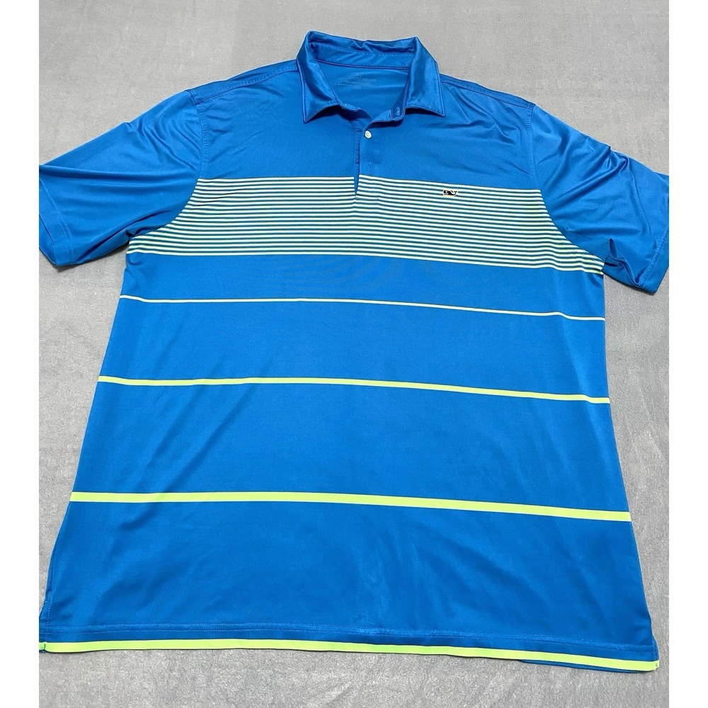 Vineyard Vines Men's Chest Stripe Performance Golf Polo Shirt Blue Green 2XL
